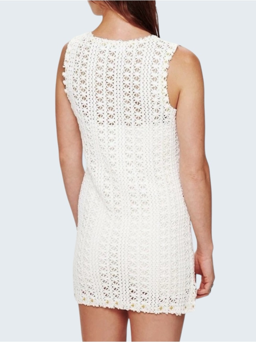 Free People Beach Thrifty Eyes White Crochet Beachy Boho Mini Dress Women’s M - Picture 2 of 10